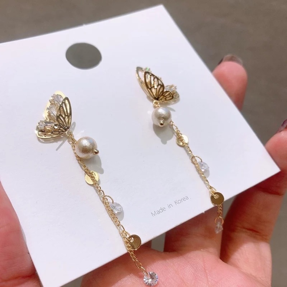 Butterfly Cute Zircon Drop Earrings - Picture 2 of 4